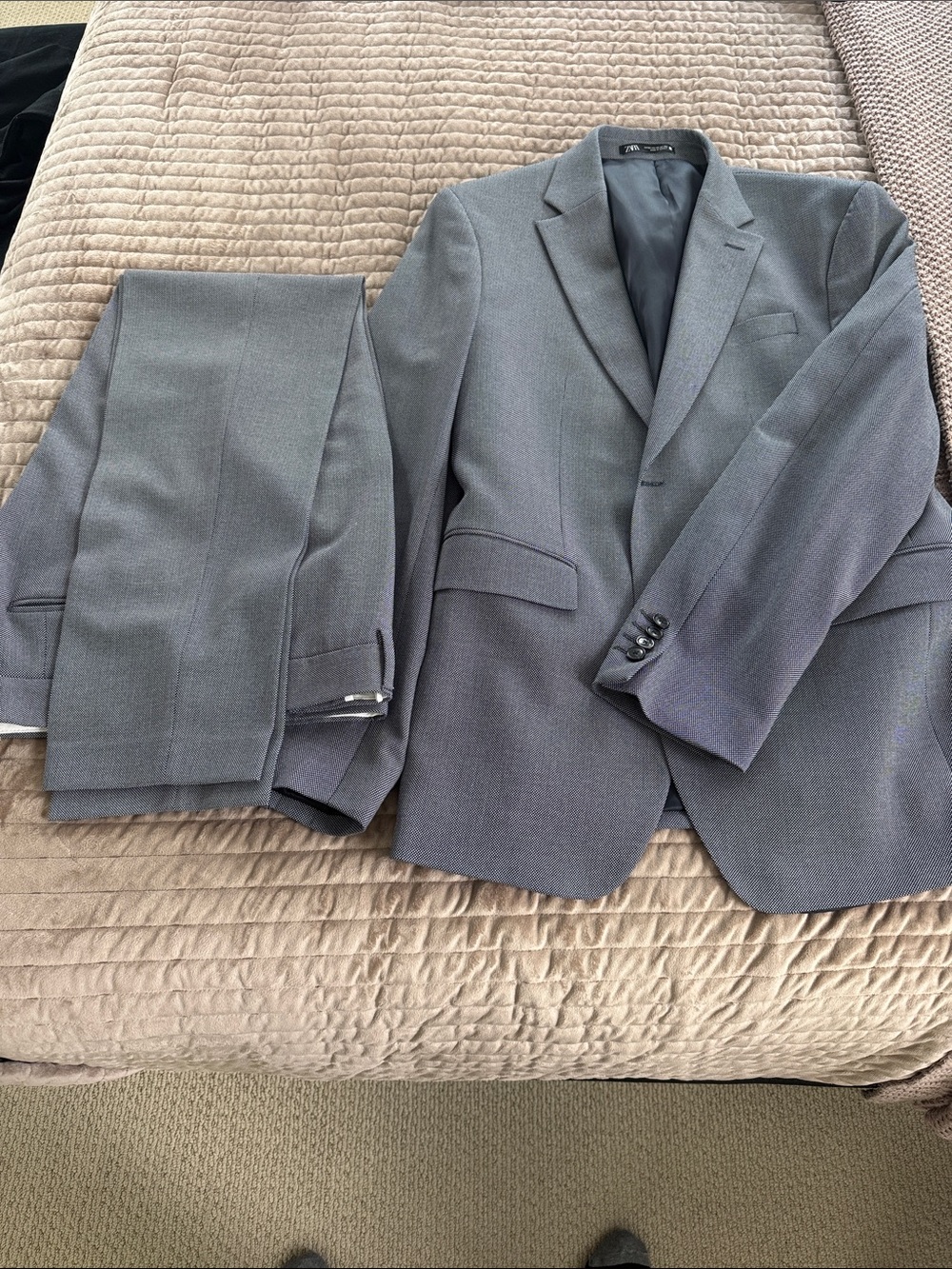 Zara Men's Gray/Blue Two-Piece Suit Jacket & Trousers